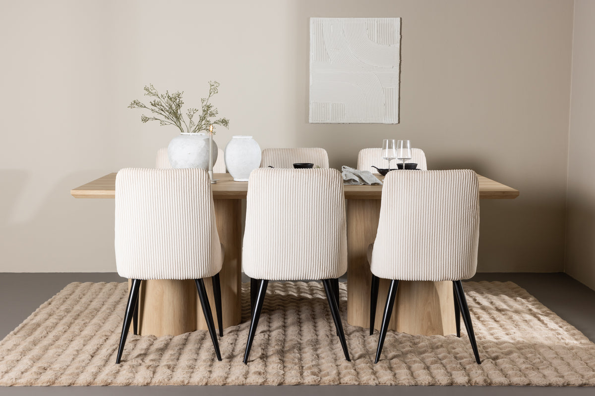 Venture Design Leone & Olivia Matstolar 2-pack Beige + Rektangulära Matbord 210 x 100 Natur