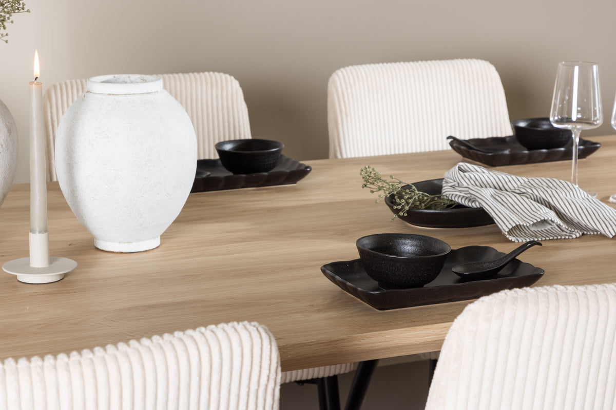 Venture Design Leone & Olivia Matstolar 2-pack Beige + Rektangulära Matbord 210 x 100 Natur