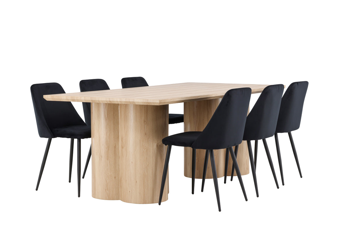 Venture Design Night & Olivia Matstolar 2-pack Svart + Rektangulära Matbord 210 x 100 Natur