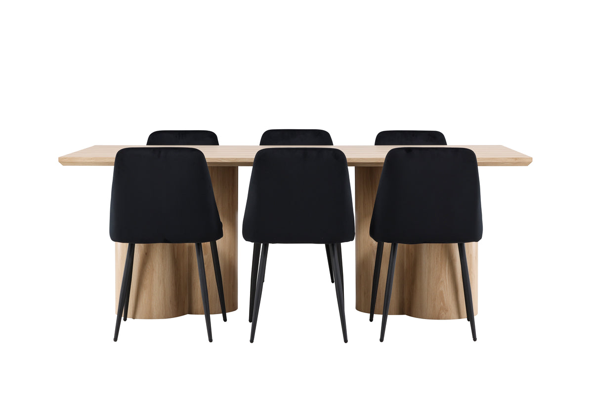 Venture Design Night & Olivia Matstolar 2-pack Svart + Rektangulära Matbord 210 x 100 Natur