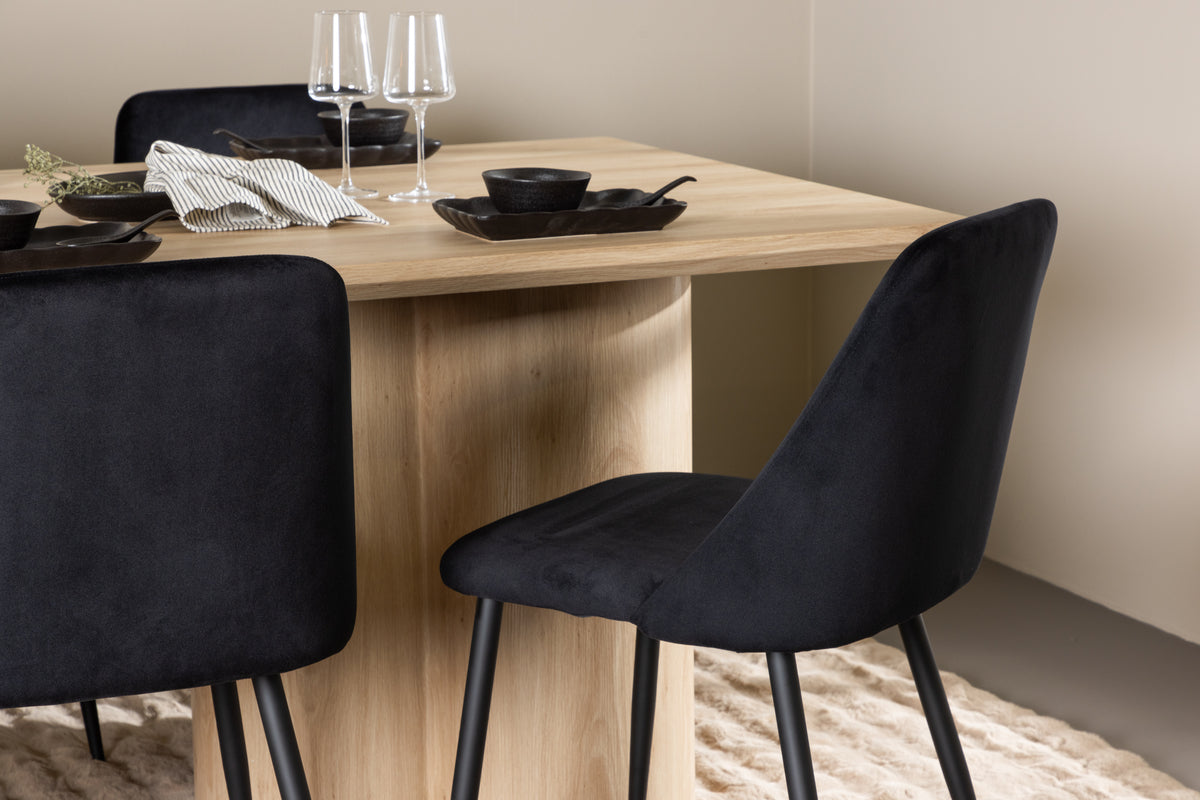 Venture Design Night & Olivia Matstolar 2-pack Svart + Rektangulära Matbord 210 x 100 Natur