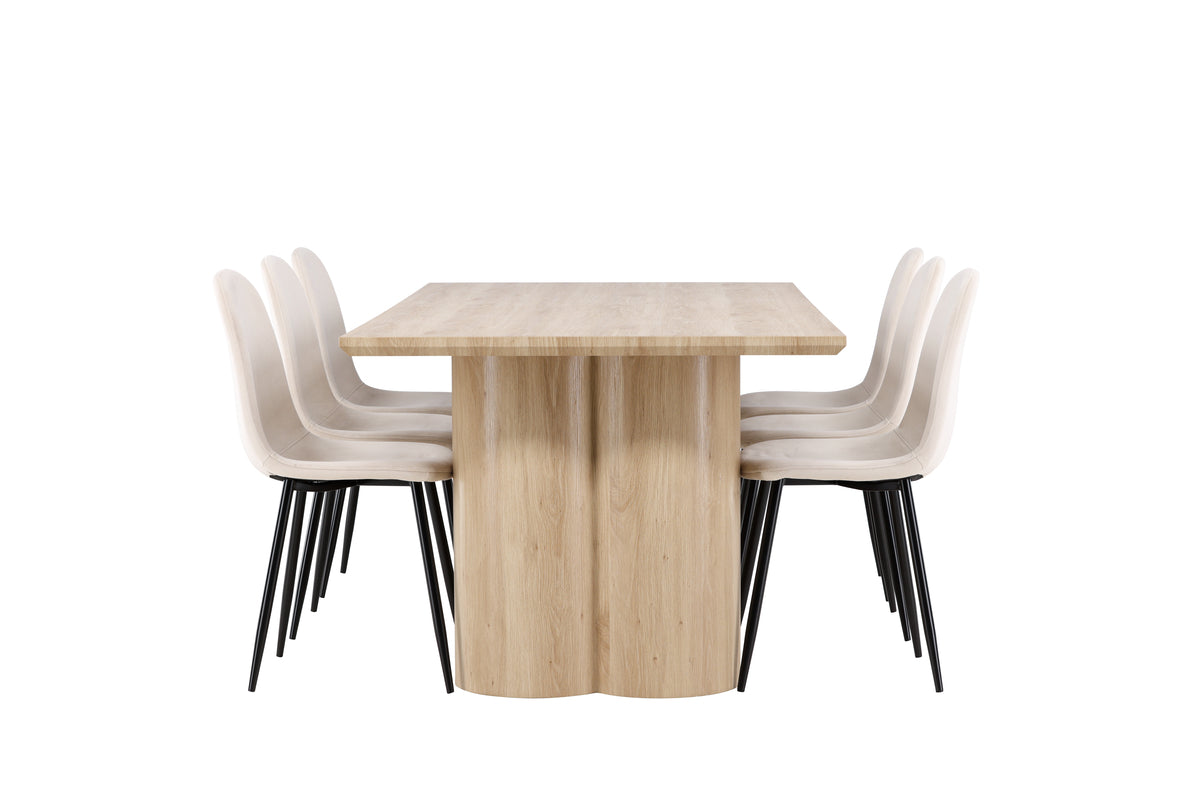 Venture Design Polar & Olivia Matstolar 2-pack Beige + Rektangulära Matbord 210 x 100 Natur