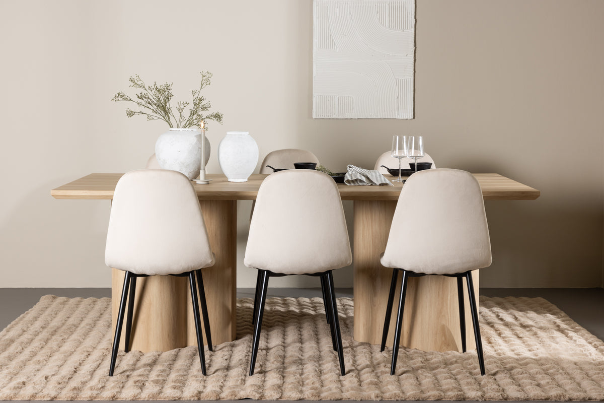 Venture Design Polar & Olivia Matstolar 2-pack Beige + Rektangulära Matbord 210 x 100 Natur