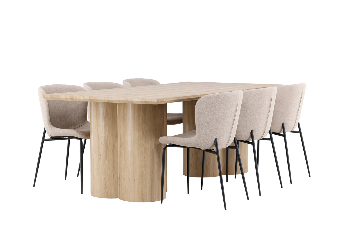 Venture Design Modesto & Olivia Matstolar 2-pack Beige + Rektangulära Matbord 210 x 100 Natur