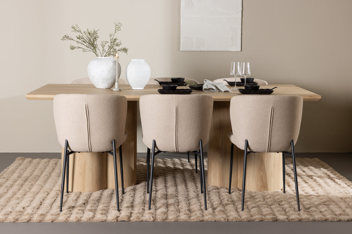 Venture Design Modesto & Olivia Matstolar 2-pack Beige + Rektangulära Matbord 210 x 100 Natur