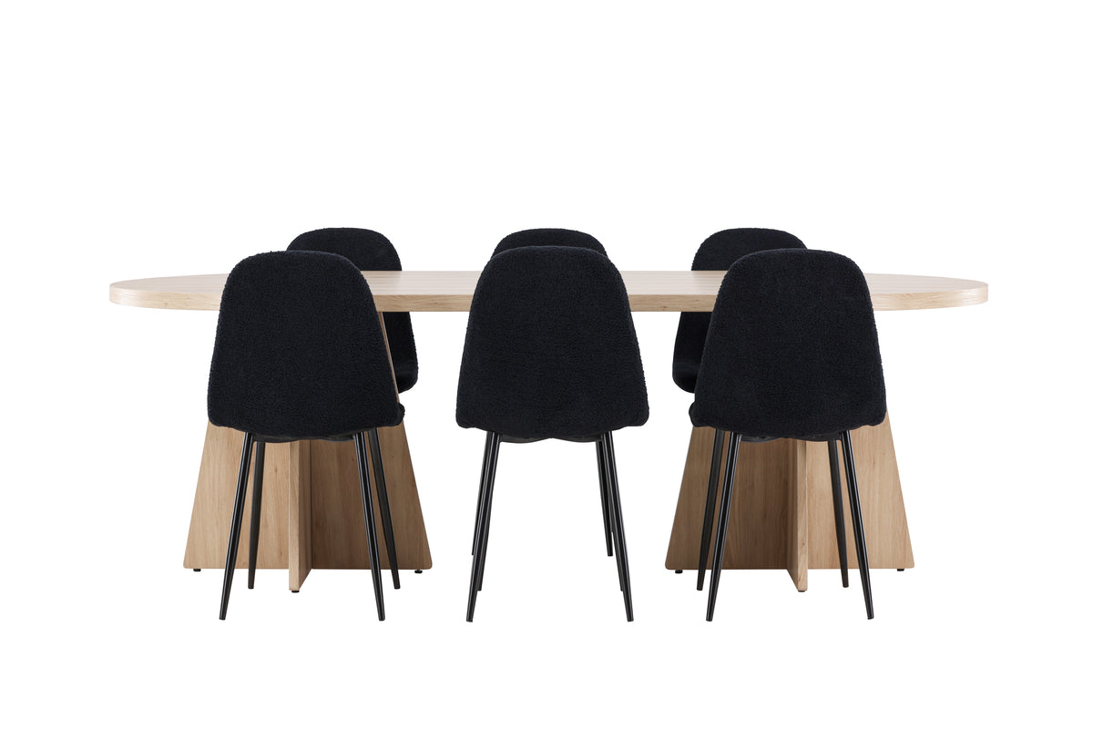 Venture Design Polar & Bootcut Matstolar 2-pack Svart + Ovala Matbord 230 x 115 Natur