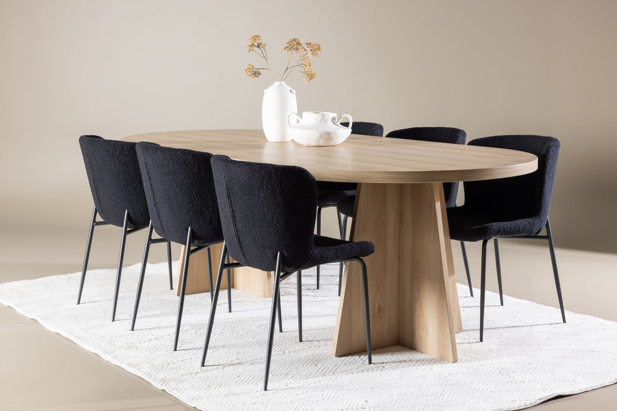 Venture Design Bootcut & Modesto Ovala Matbord 230 x 115 Natur + Matstolar 2-pack Svart