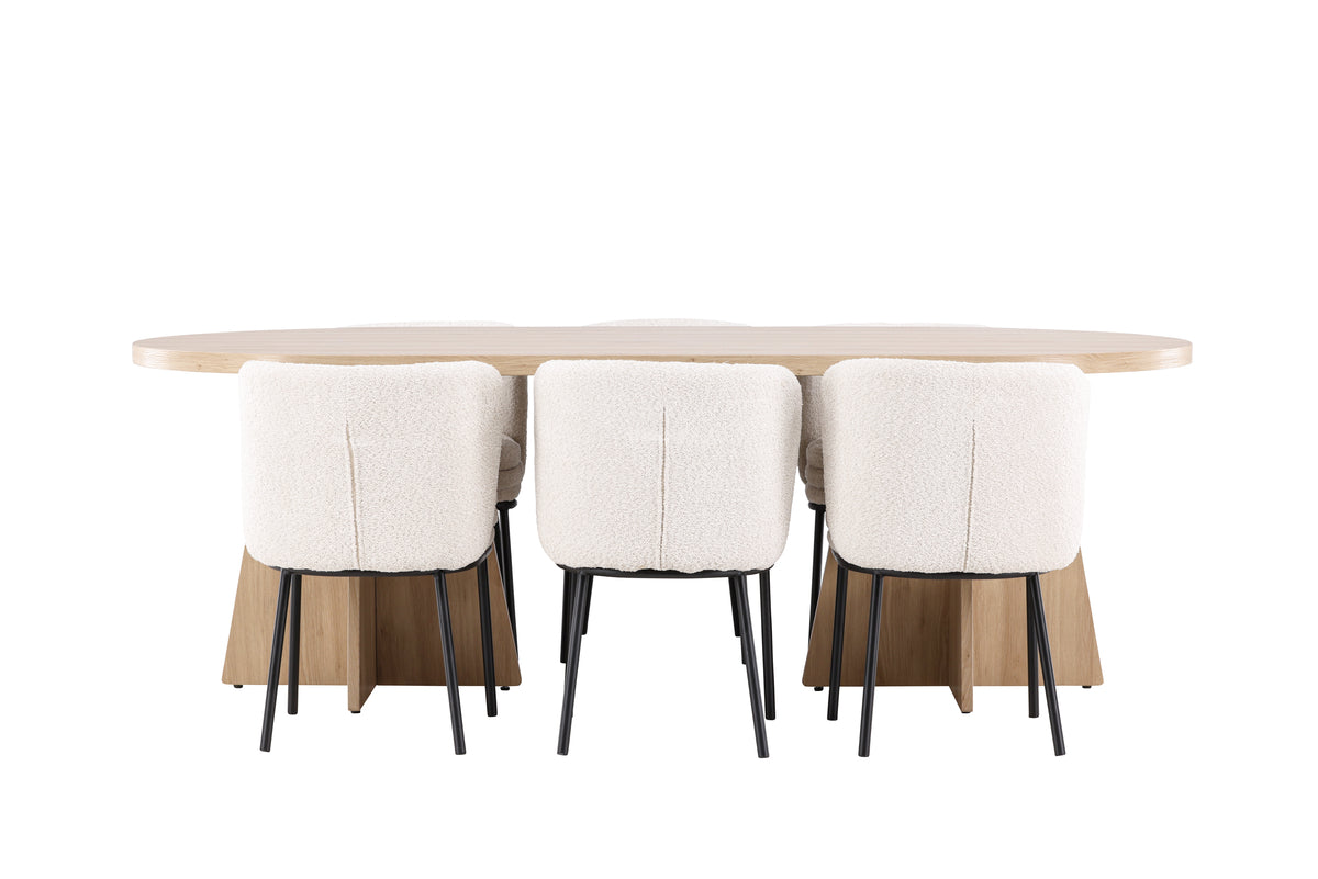 Venture Design Bootcut & Agnes Ovala Matbord 230 x 115 Natur + Matstolar 2-pack Vit