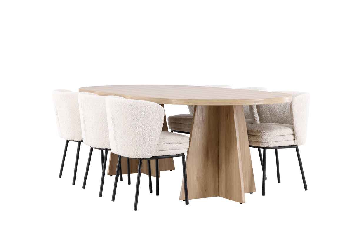 Venture Design Bootcut & Agnes Ovala Matbord 230 x 115 Natur + Matstolar 2-pack Vit