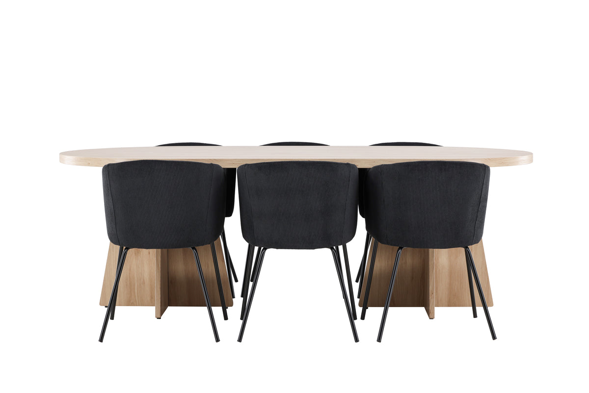 Venture Design Berit & Bootcut Matstolar Svart + Ovala Matbord 230 x 115 Natur