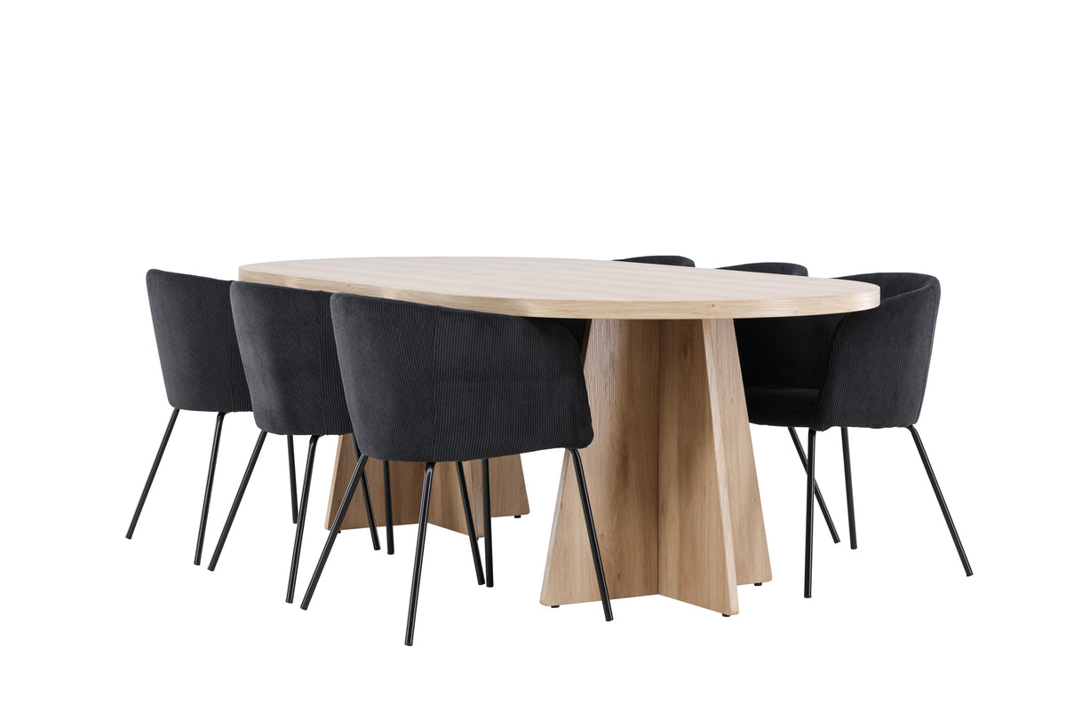 Venture Design Berit & Bootcut Matstolar Svart + Ovala Matbord 230 x 115 Natur