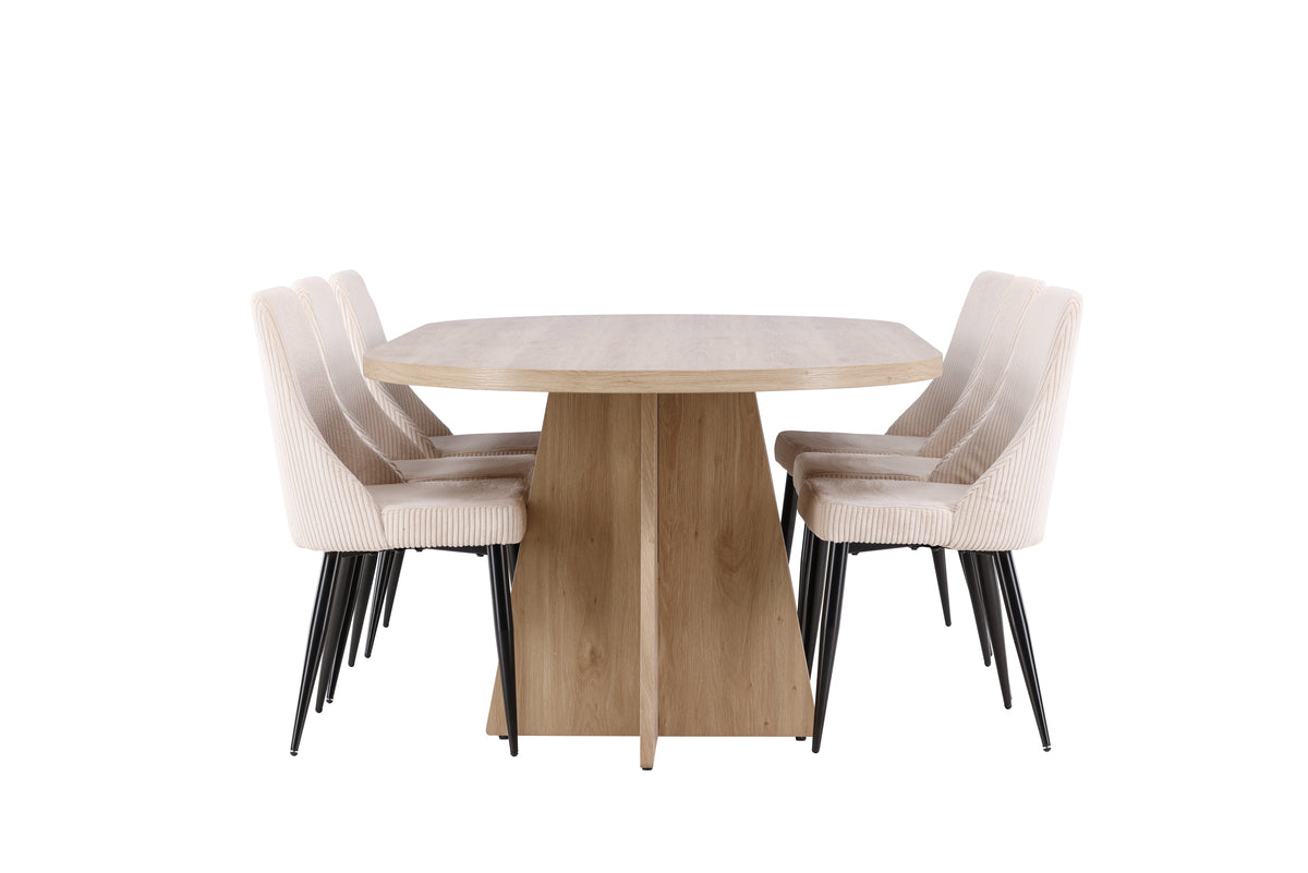 Venture Design Bootcut & Leone Ovala Matbord 230 x 115 Natur + Matstolar 2-pack Beige