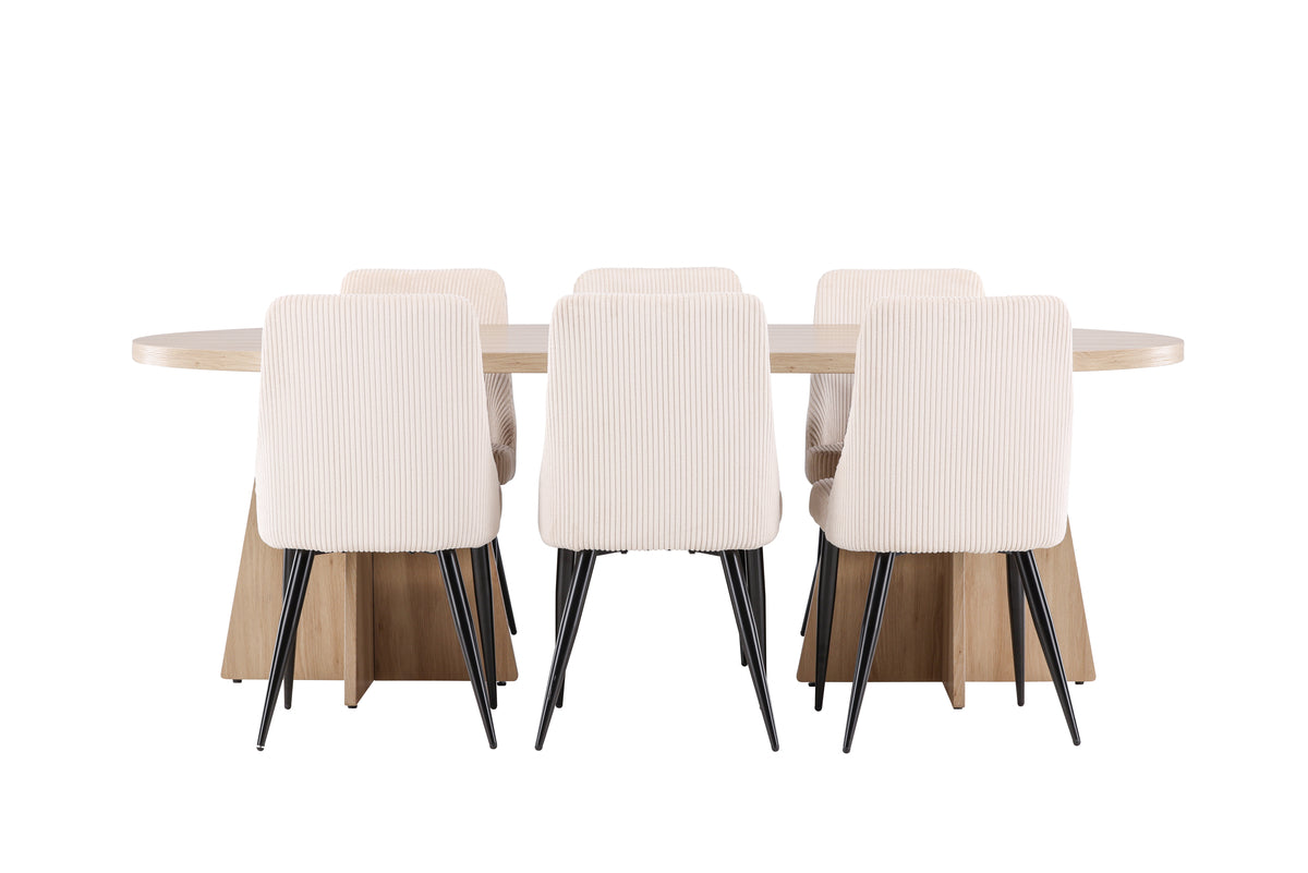 Venture Design Bootcut & Leone Ovala Matbord 230 x 115 Natur + Matstolar 2-pack Beige