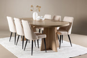 Venture Design Bootcut & Leone Ovala Matbord 230 x 115 Natur + Matstolar 2-pack Beige