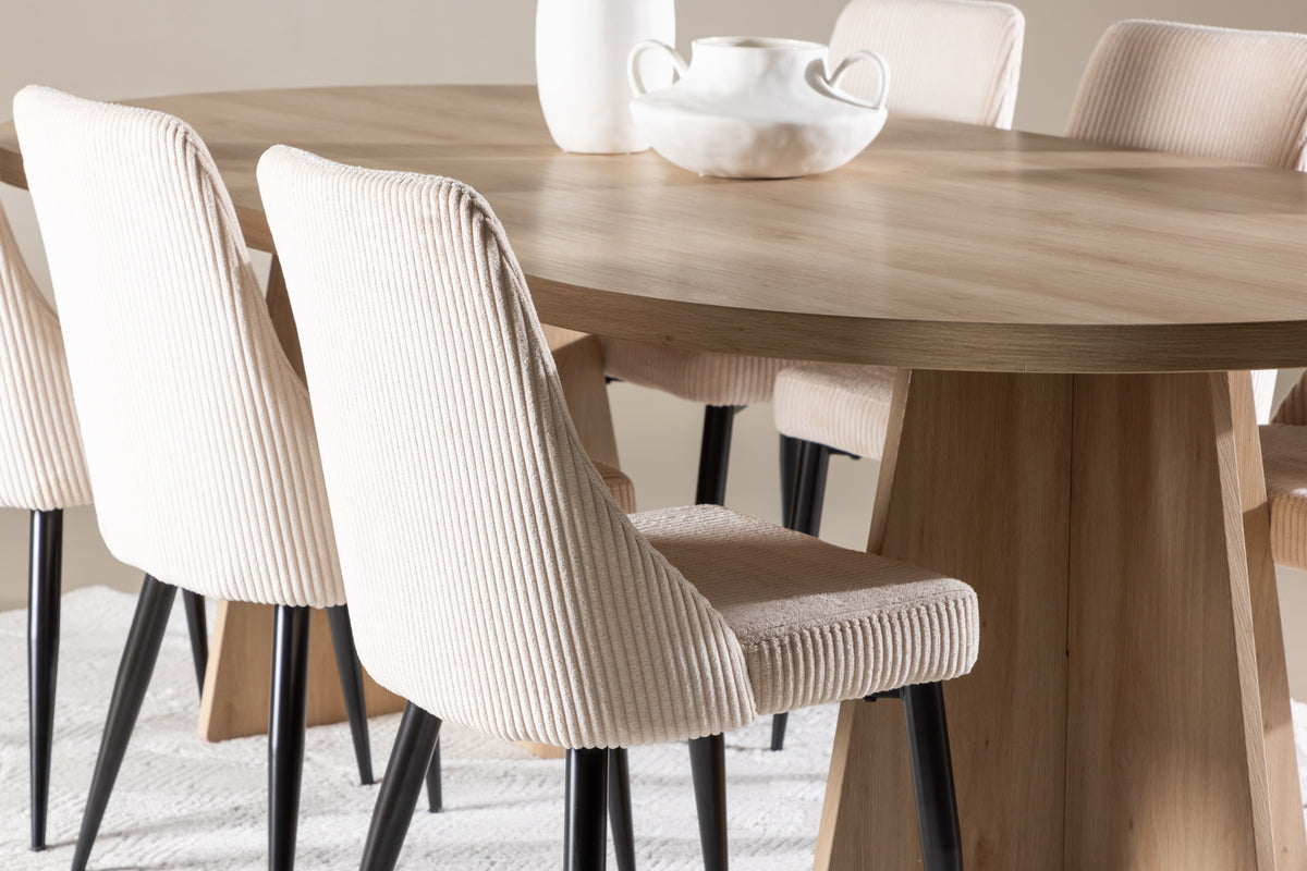 Venture Design Bootcut & Leone Ovala Matbord 230 x 115 Natur + Matstolar 2-pack Beige