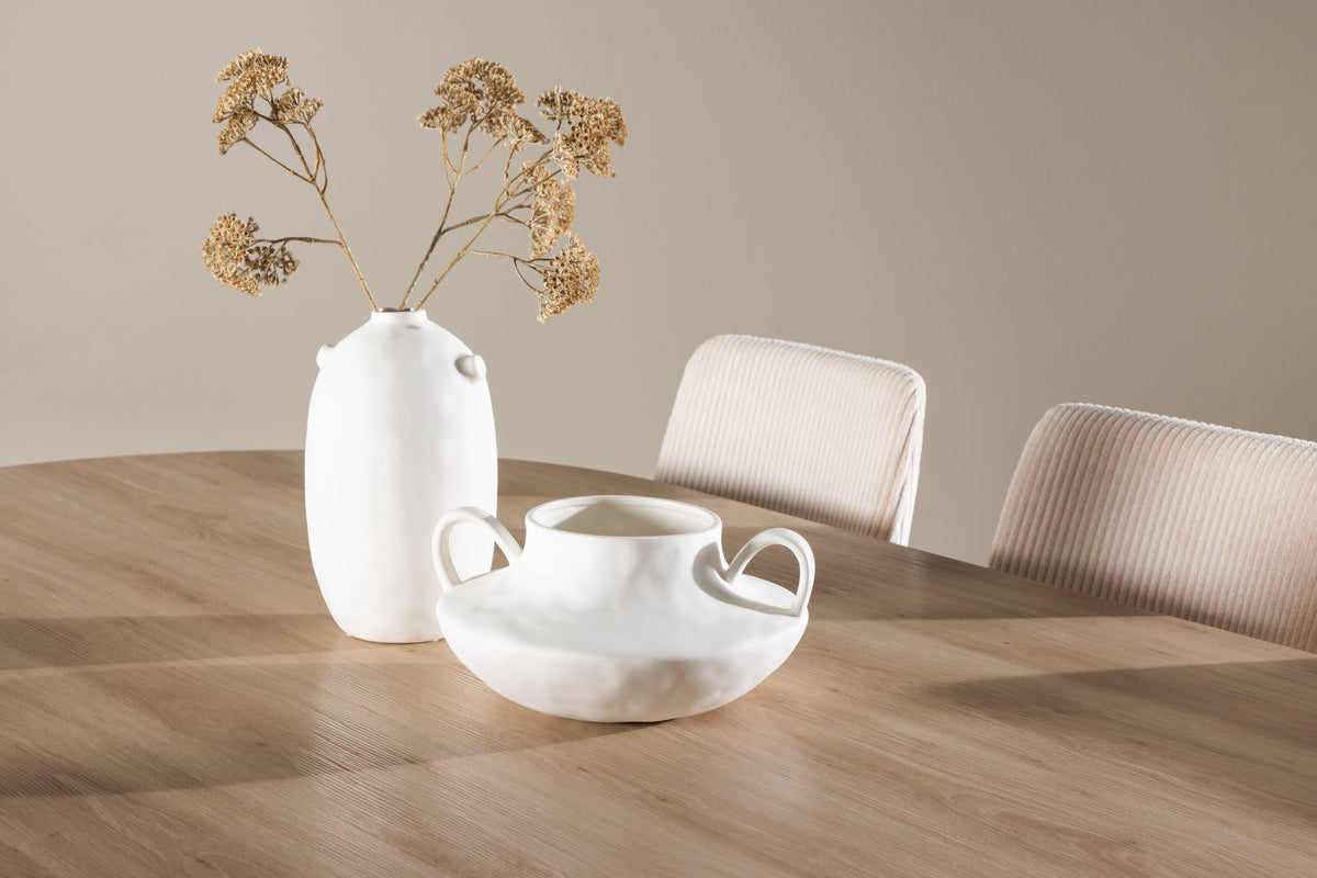 Venture Design Bootcut & Leone Ovala Matbord 230 x 115 Natur + Matstolar 2-pack Beige