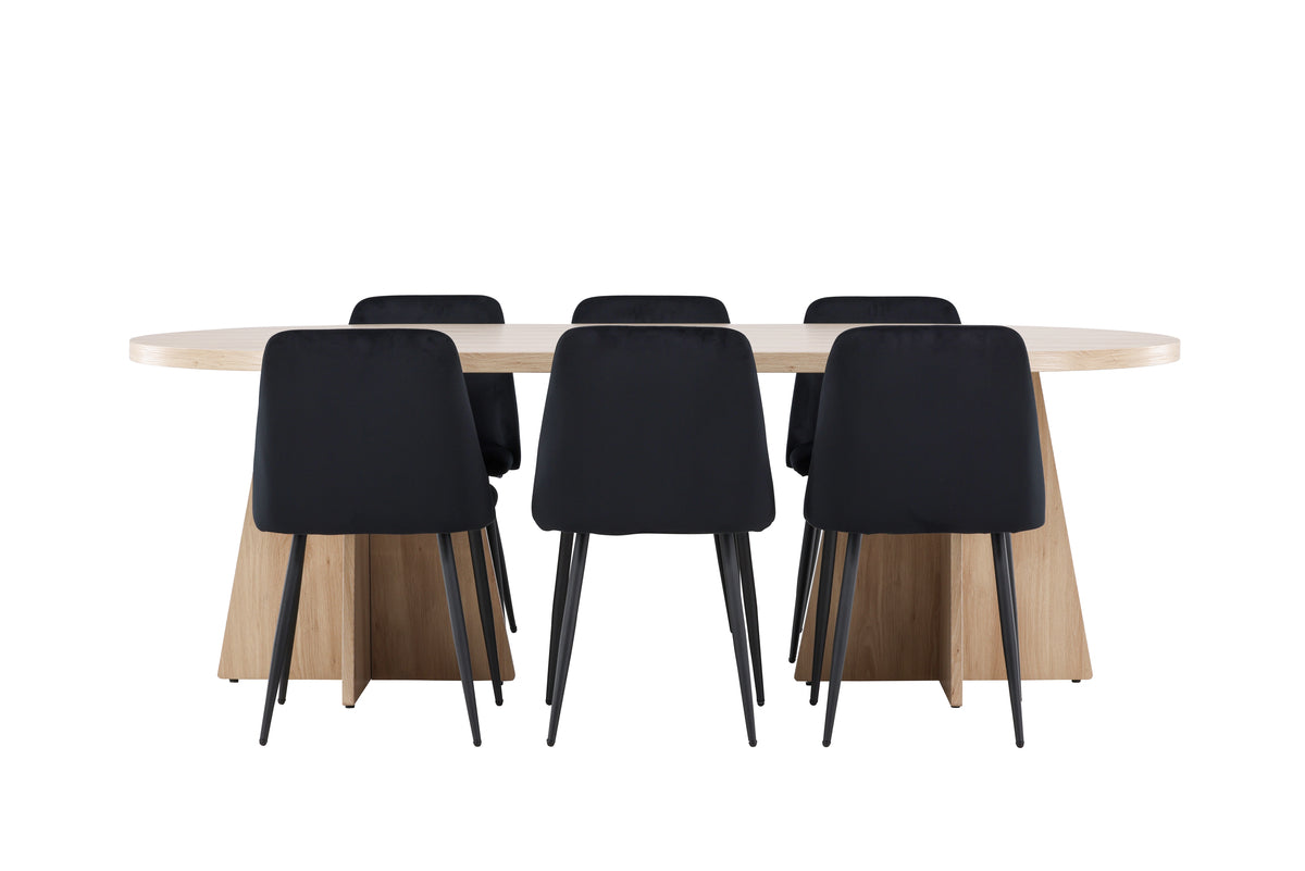 Venture Design Night & Bootcut Matstolar 2-pack Svart + Ovala Matbord 230 x 115 Natur