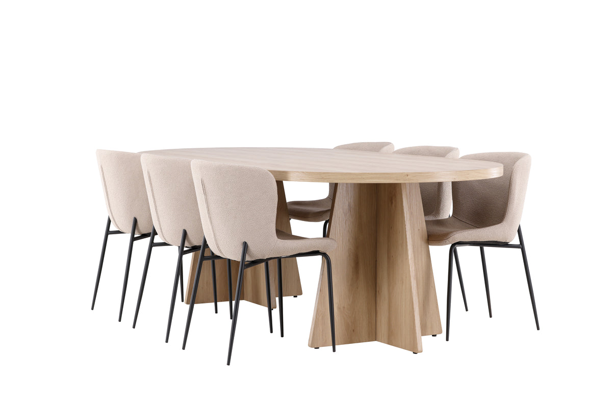 Venture Design Modesto & Bootcut Matstolar 2-pack Beige + Ovala Matbord 230 x 115 Natur