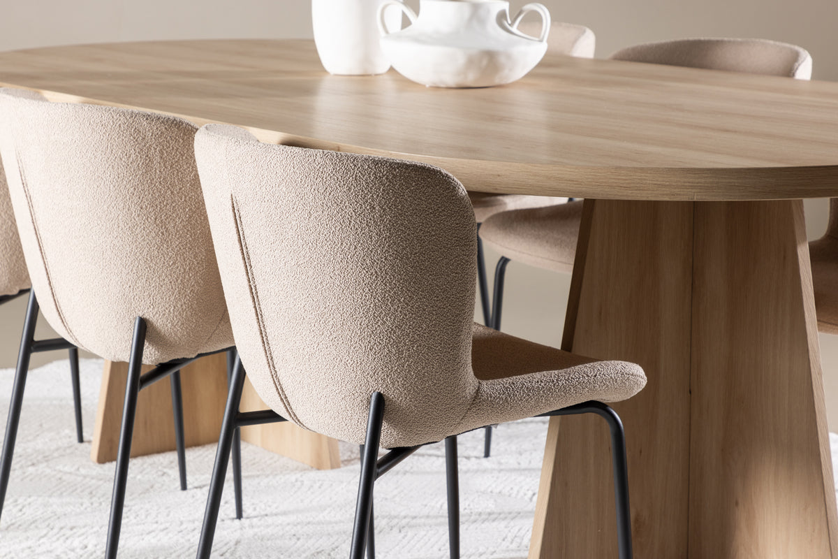 Venture Design Modesto & Bootcut Matstolar 2-pack Beige + Ovala Matbord 230 x 115 Natur