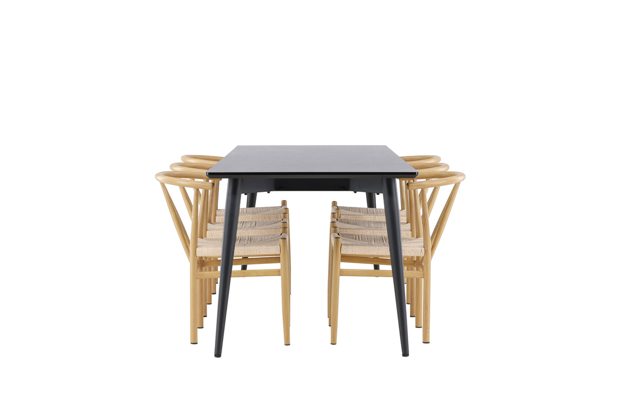 Venture Design Alfons & Ellis Matstolar Beige + Rektangulära Matbord 230 x 85 Svart
