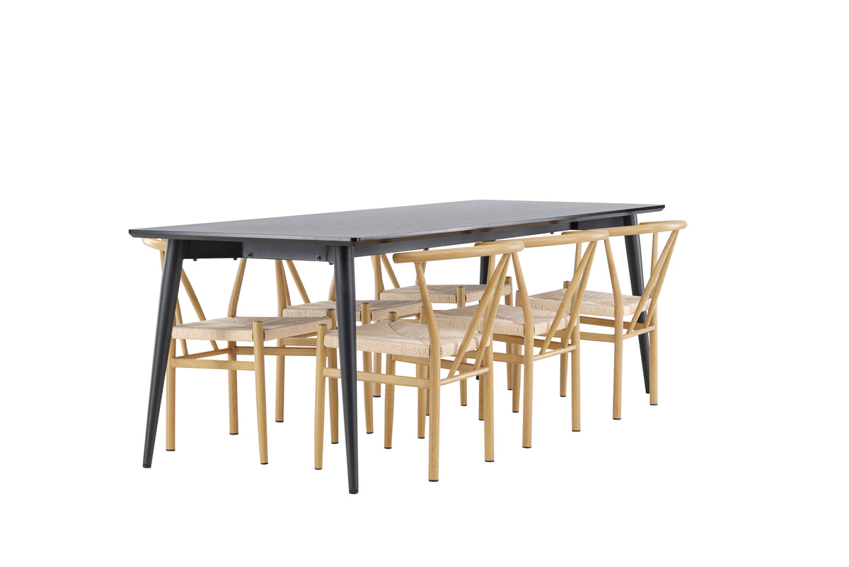 Venture Design Alfons & Ellis Matstolar Beige + Rektangulära Matbord 230 x 85 Svart