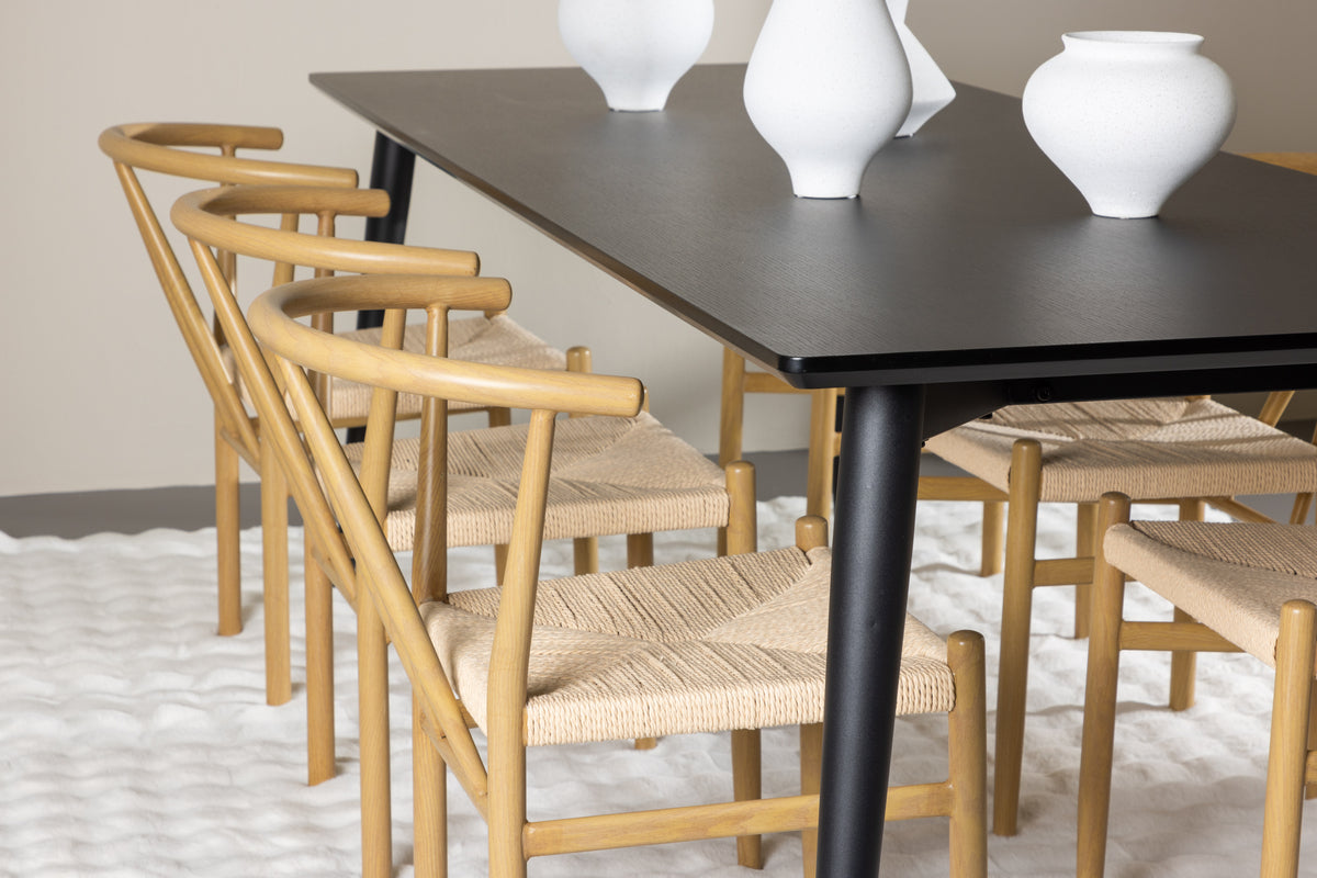 Venture Design Alfons & Ellis Matstolar Beige + Rektangulära Matbord 230 x 85 Svart