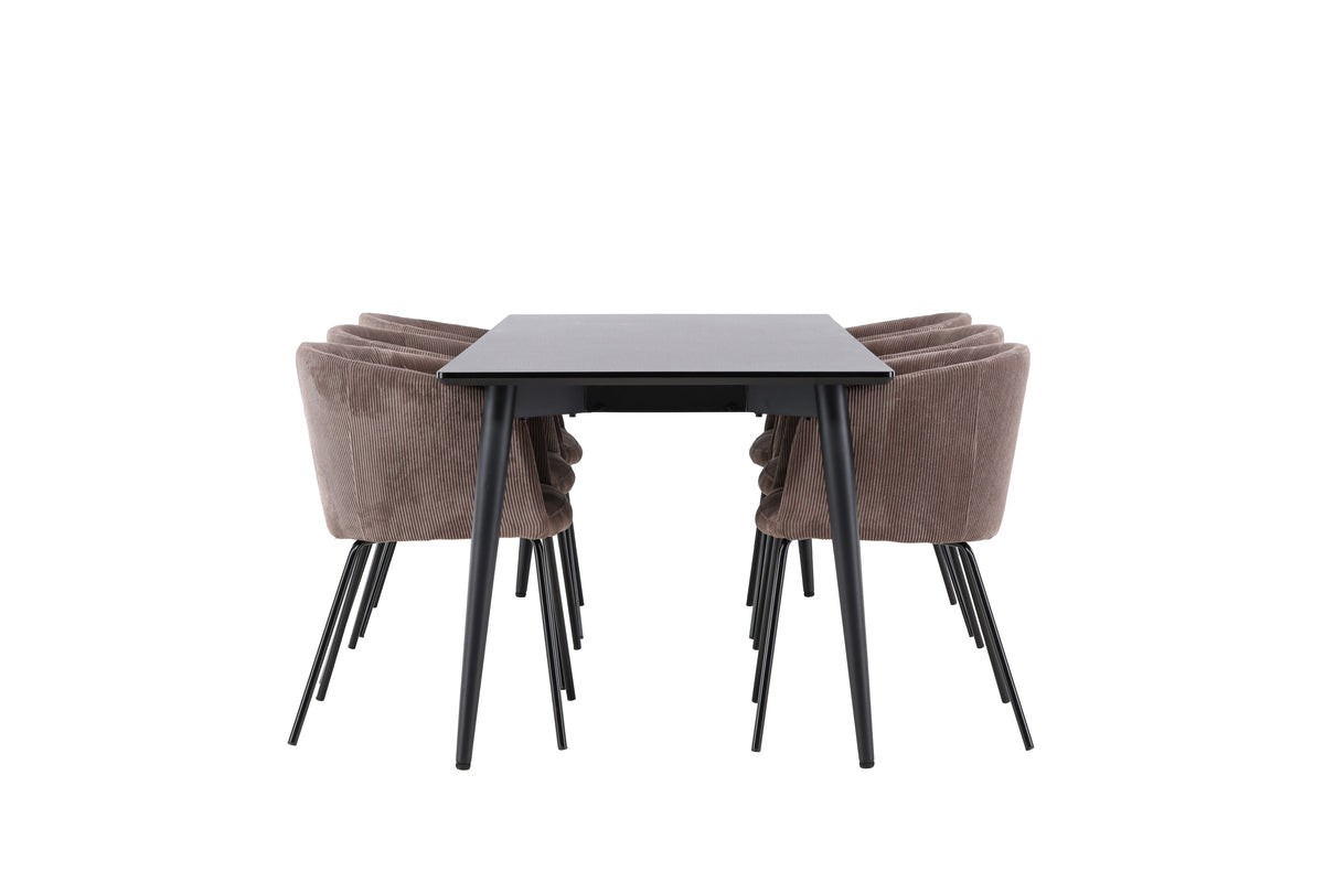 Venture Design Berit & Ellis Matstolar Brun + Rektangulära Matbord 230 x 85 Svart