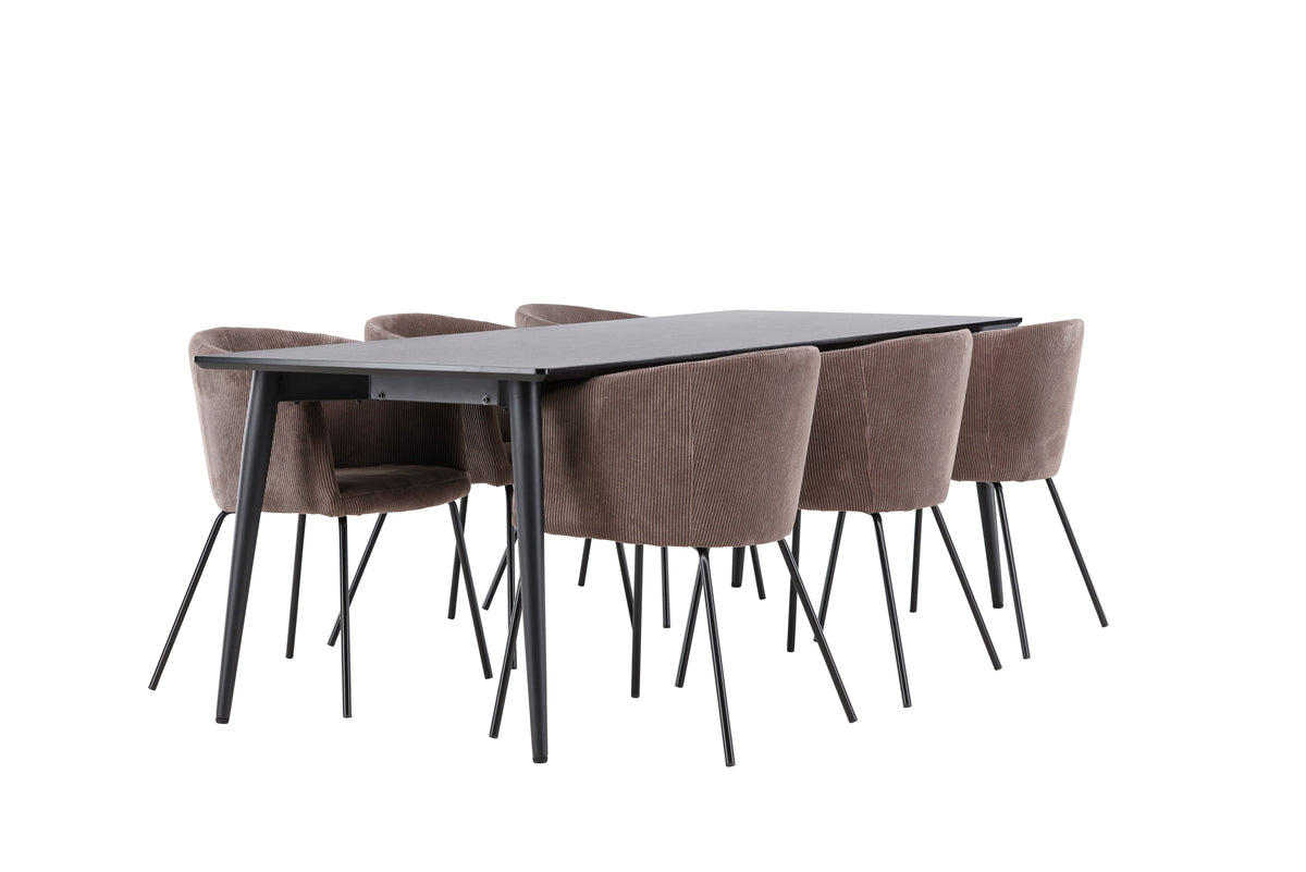 Venture Design Berit & Ellis Matstolar Brun + Rektangulära Matbord 230 x 85 Svart