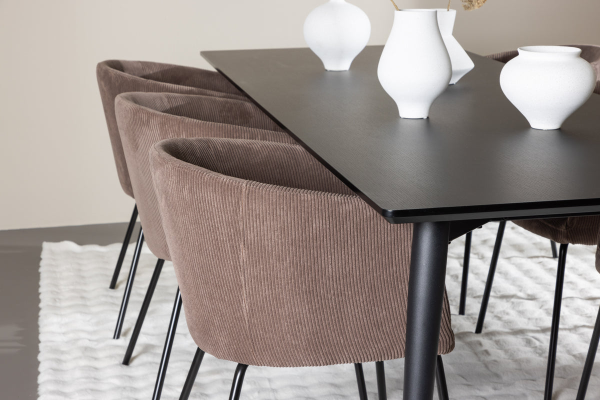 Venture Design Berit & Ellis Matstolar Brun + Rektangulära Matbord 230 x 85 Svart