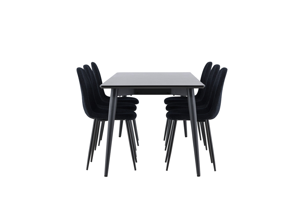 Venture Design Polar & Ellis Matstolar 2-pack Svart + Rektangulära Matbord 230 x 85 Svart
