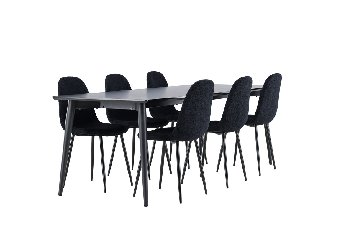 Venture Design Polar & Ellis Matstolar 2-pack Svart + Rektangulära Matbord 230 x 85 Svart