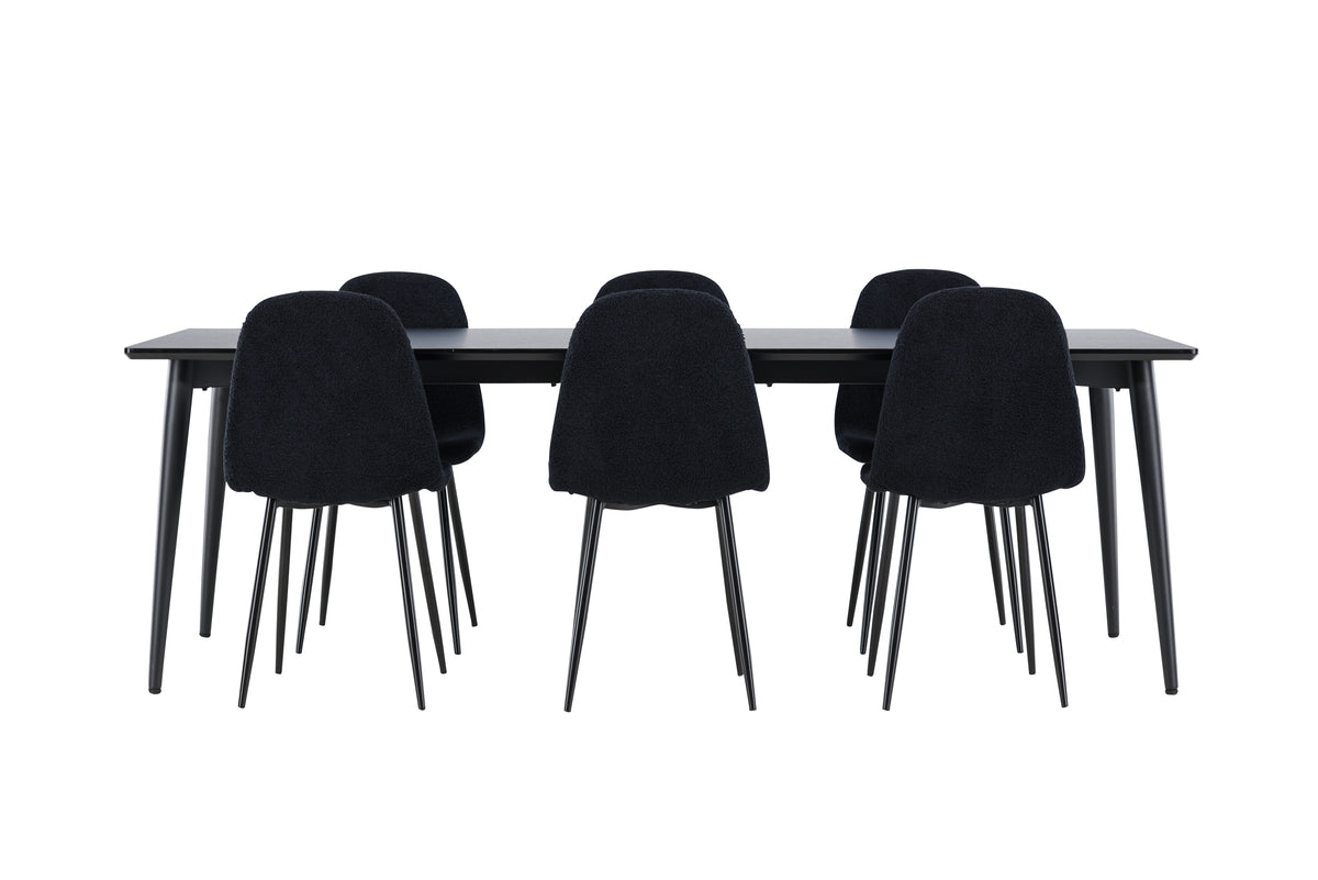 Venture Design Polar & Ellis Matstolar 2-pack Svart + Rektangulära Matbord 230 x 85 Svart