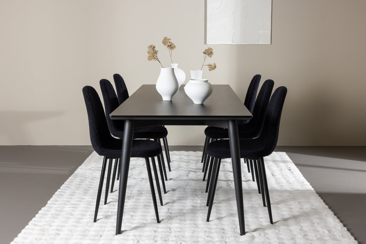 Venture Design Polar & Ellis Matstolar 2-pack Svart + Rektangulära Matbord 230 x 85 Svart