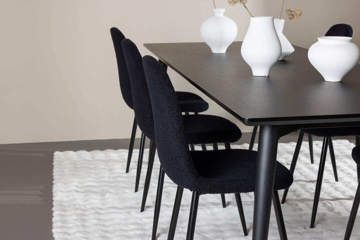 Venture Design Polar & Ellis Matstolar 2-pack Svart + Rektangulära Matbord 230 x 85 Svart