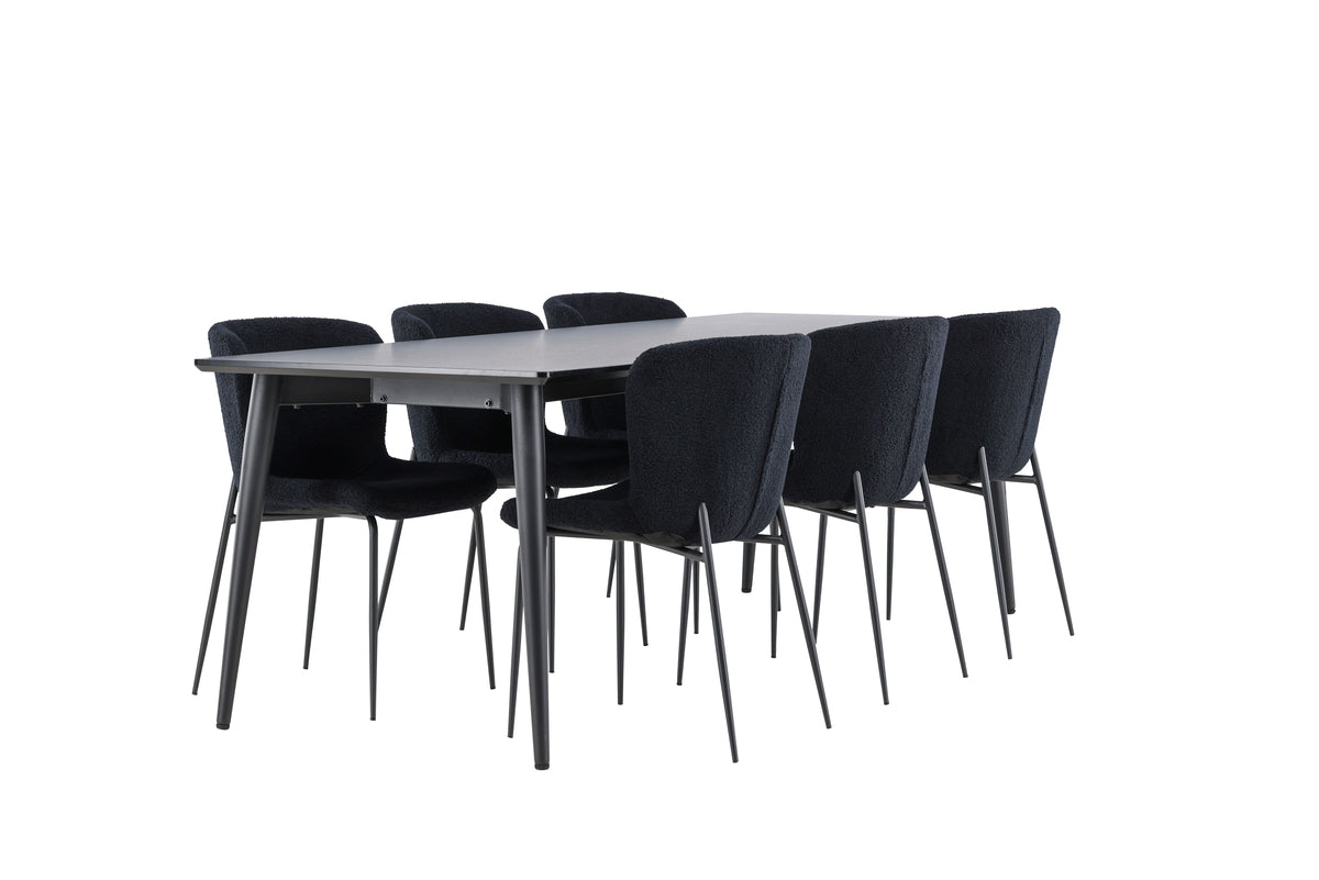 Venture Design Modesto & Ellis Matstolar 2-pack Svart + Rektangulära Matbord 230 x 85 Svart