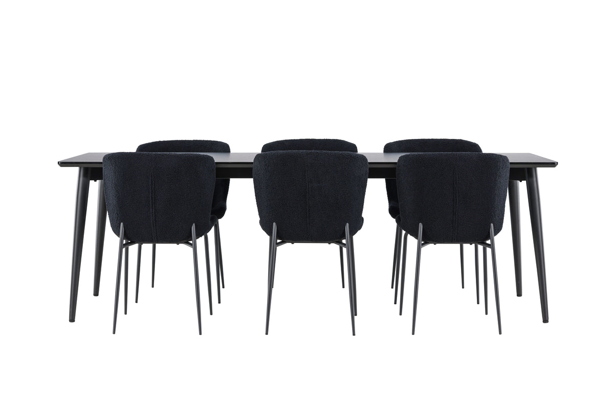 Venture Design Modesto & Ellis Matstolar 2-pack Svart + Rektangulära Matbord 230 x 85 Svart