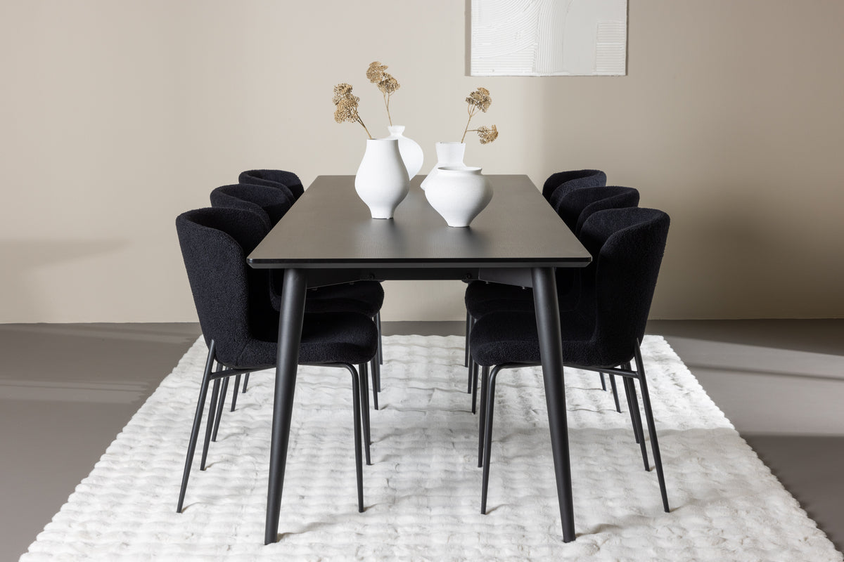 Venture Design Modesto & Ellis Matstolar 2-pack Svart + Rektangulära Matbord 230 x 85 Svart