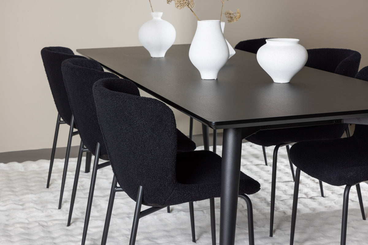 Venture Design Modesto & Ellis Matstolar 2-pack Svart + Rektangulära Matbord 230 x 85 Svart