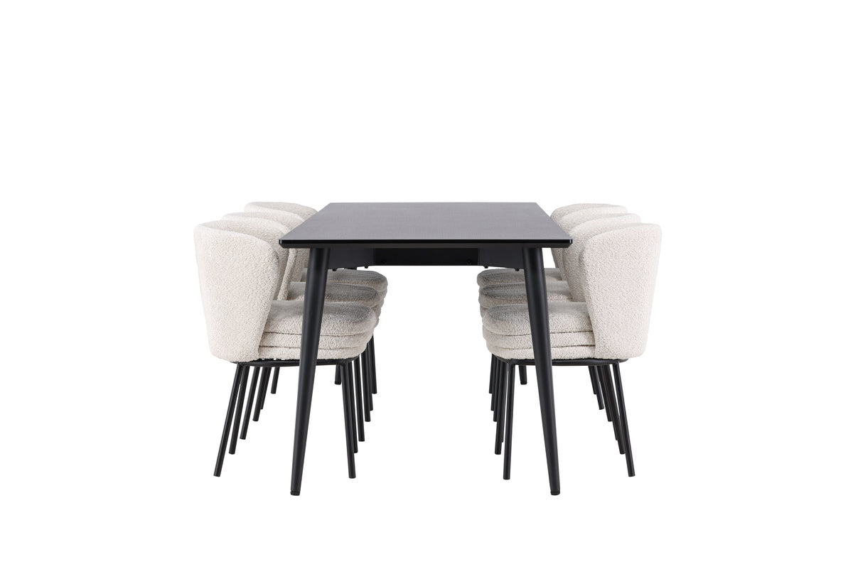 Venture Design Agnes & Ellis Matstolar 2-pack Vit + Rektangulära Matbord 230 x 85 Svart