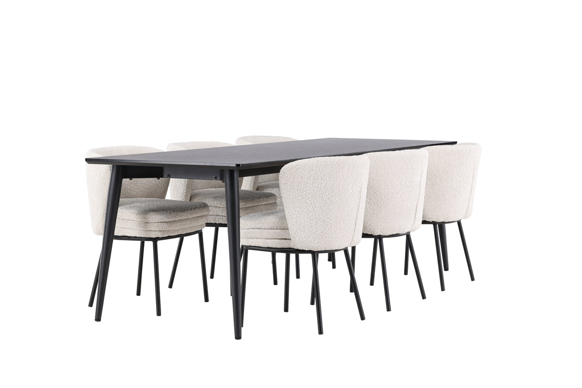 Venture Design Agnes & Ellis Matstolar 2-pack Vit + Rektangulära Matbord 230 x 85 Svart