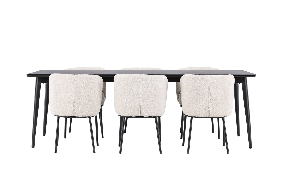 Venture Design Agnes & Ellis Matstolar 2-pack Vit + Rektangulära Matbord 230 x 85 Svart