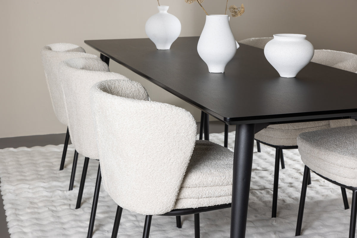 Venture Design Agnes & Ellis Matstolar 2-pack Vit + Rektangulära Matbord 230 x 85 Svart