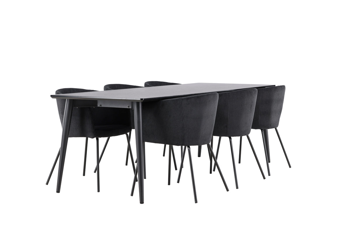 Venture Design Berit & Ellis Matstolar Svart + Rektangulära Matbord 230 x 85 Svart