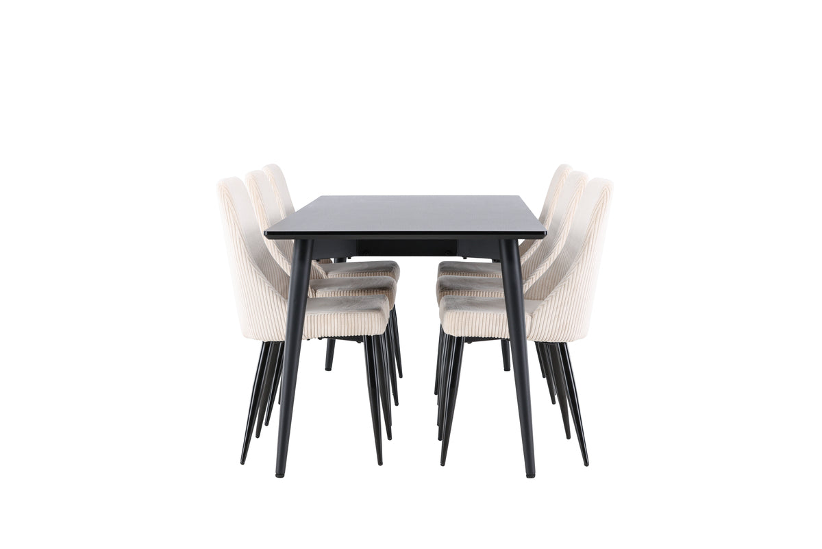 Venture Design Leone & Ellis Matstolar 2-pack Beige + Rektangulära Matbord 230 x 85 Svart