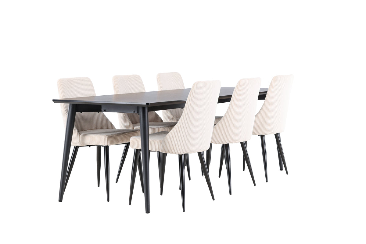 Venture Design Leone & Ellis Matstolar 2-pack Beige + Rektangulära Matbord 230 x 85 Svart