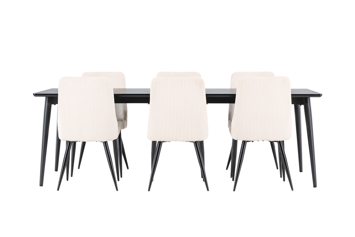 Venture Design Leone & Ellis Matstolar 2-pack Beige + Rektangulära Matbord 230 x 85 Svart