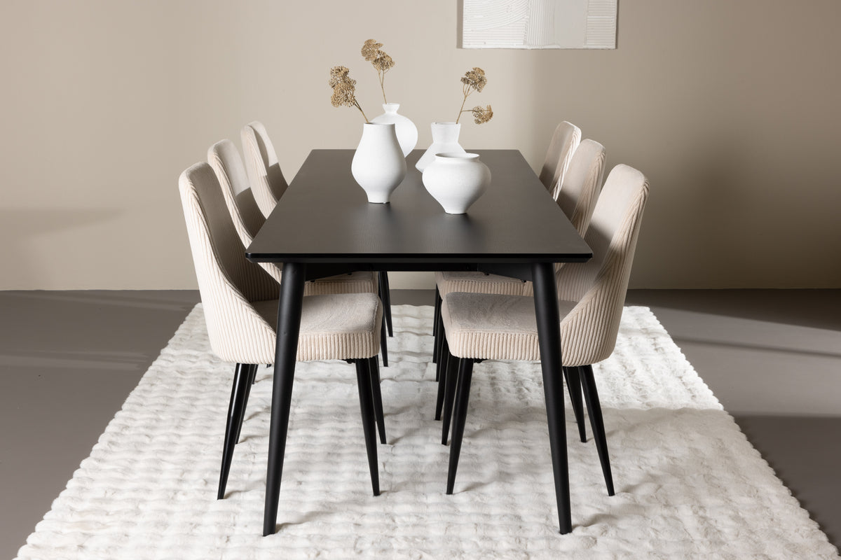 Venture Design Leone & Ellis Matstolar 2-pack Beige + Rektangulära Matbord 230 x 85 Svart