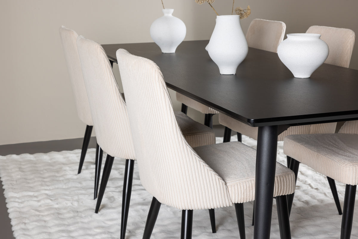 Venture Design Leone & Ellis Matstolar 2-pack Beige + Rektangulära Matbord 230 x 85 Svart