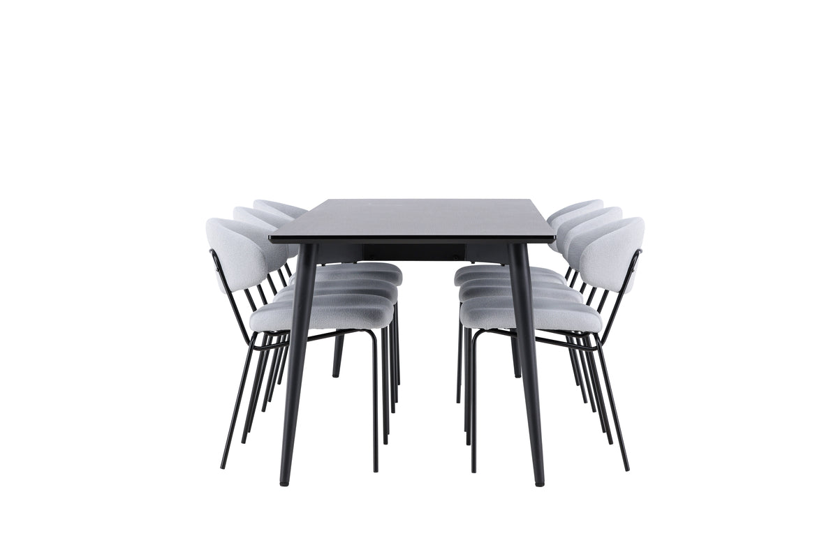 Venture Design Ellis & Chico Rektangulära Matbord 230 x 85 Svart + Matstolar 2-pack Blå