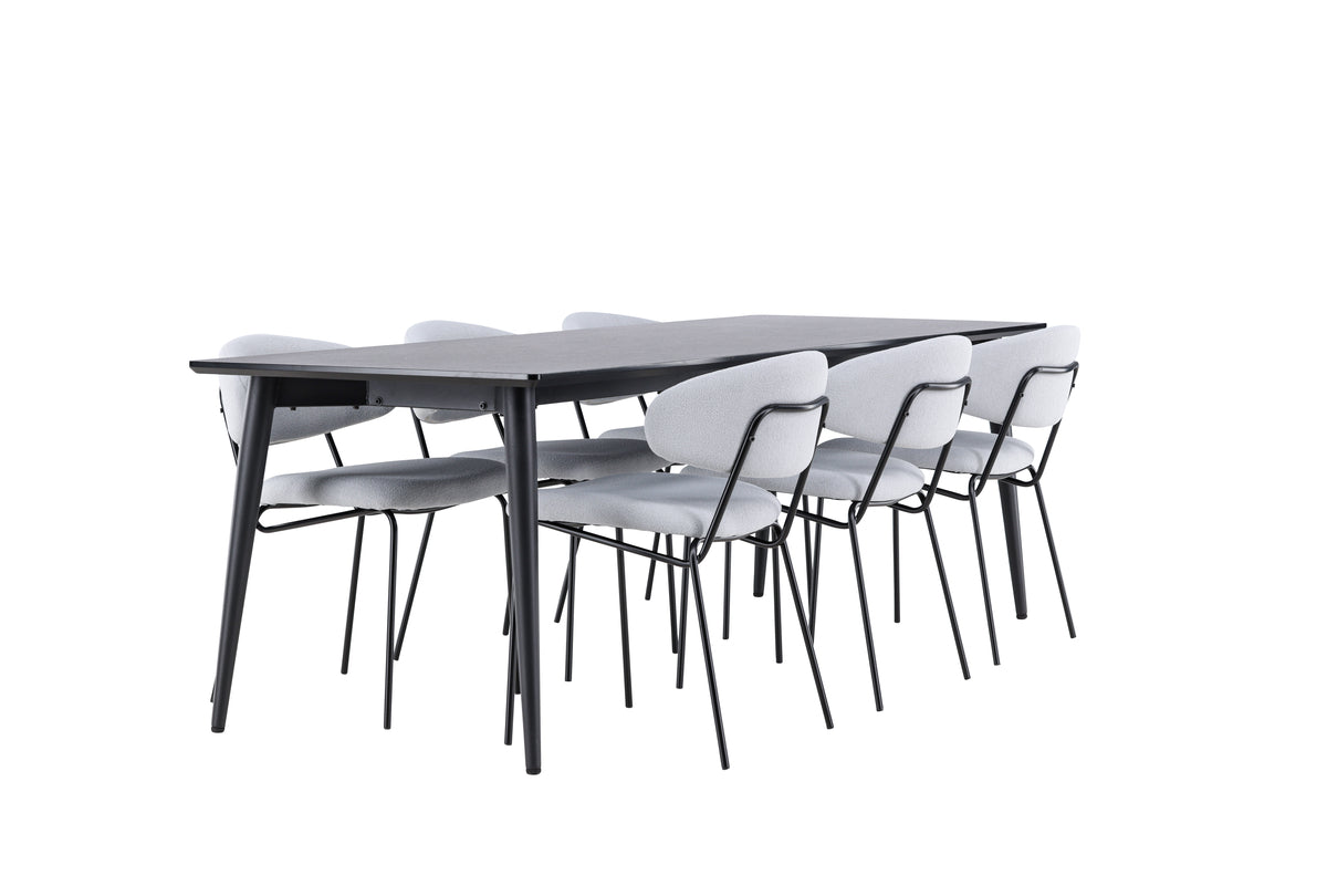 Venture Design Ellis & Chico Rektangulära Matbord 230 x 85 Svart + Matstolar 2-pack Blå